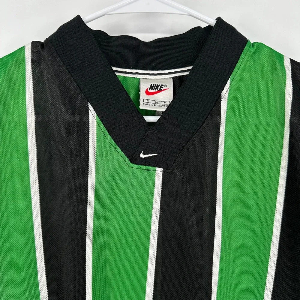 Vintage 90s Nike Team Soccer Striped Jersey Green Black White Mesh Mens Medium